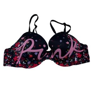 Victoria's Secret PINK Floral Print Wear Everywhere T-Shirt Lightly Lined Bra F3